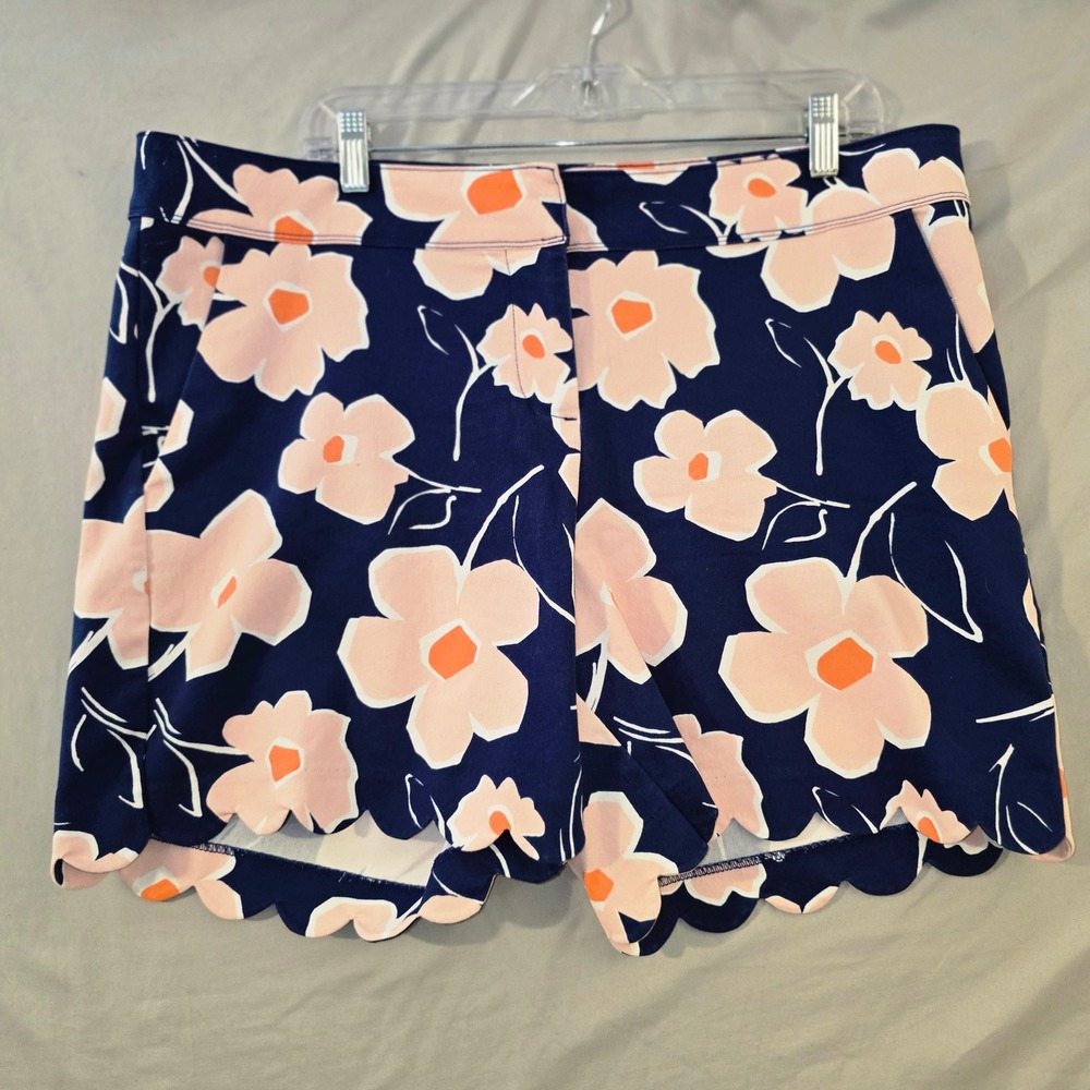 Isaac Mizrahi Floral Scalloped Hem Shorts 16 Women Navy Pink Orange Cotton Blend